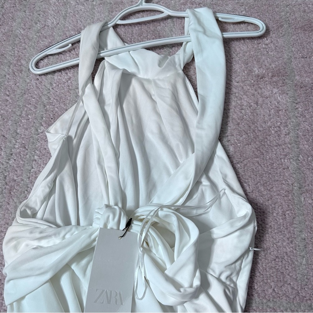 NWT Zara Ruched Halter Maxi Dress White Size Large Bridal Shower Rehearsal - Picture 12 of 16
